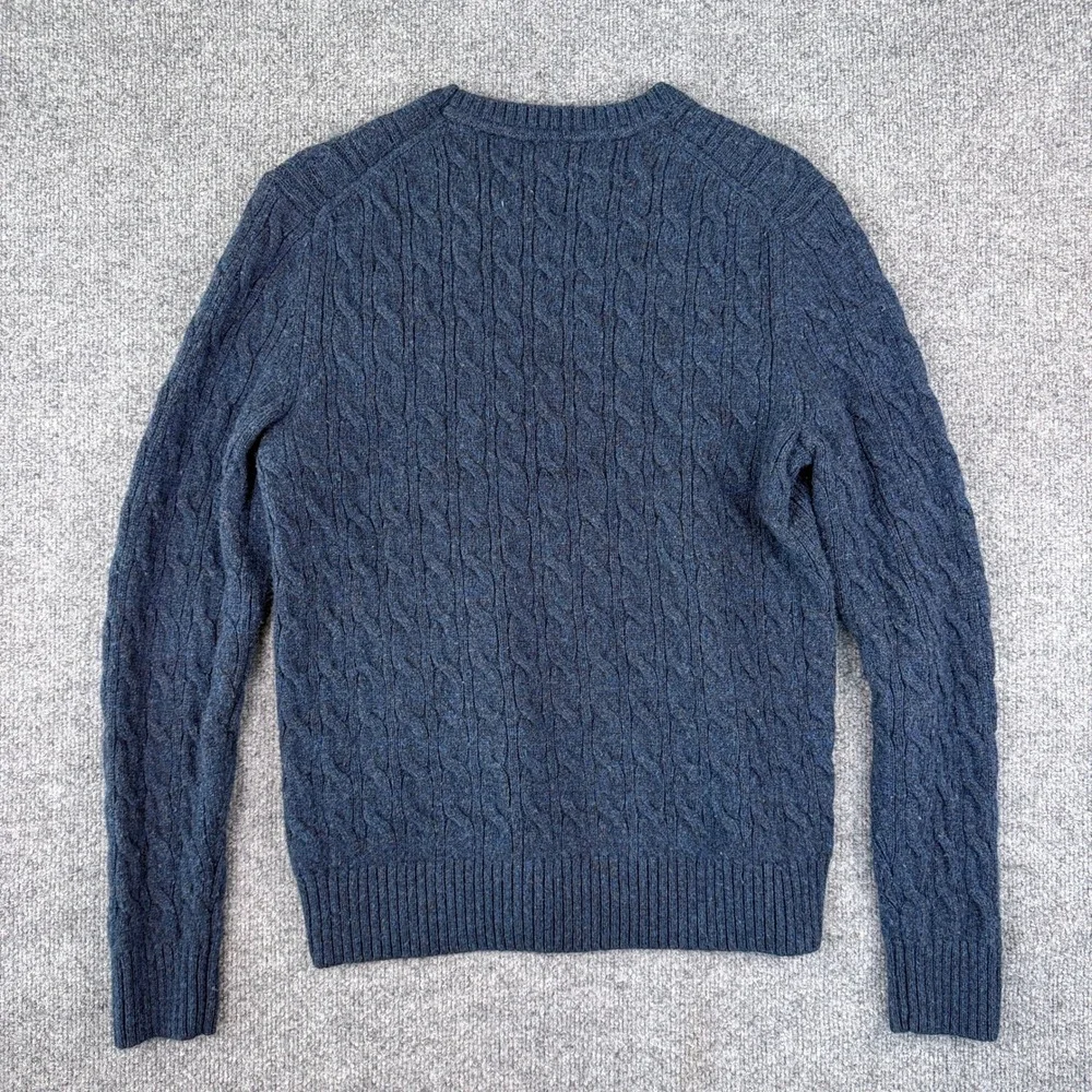 Banana Republic Sweater Mens M Blue Cable Knit Fisherman Wool Cashmere Crew Neck